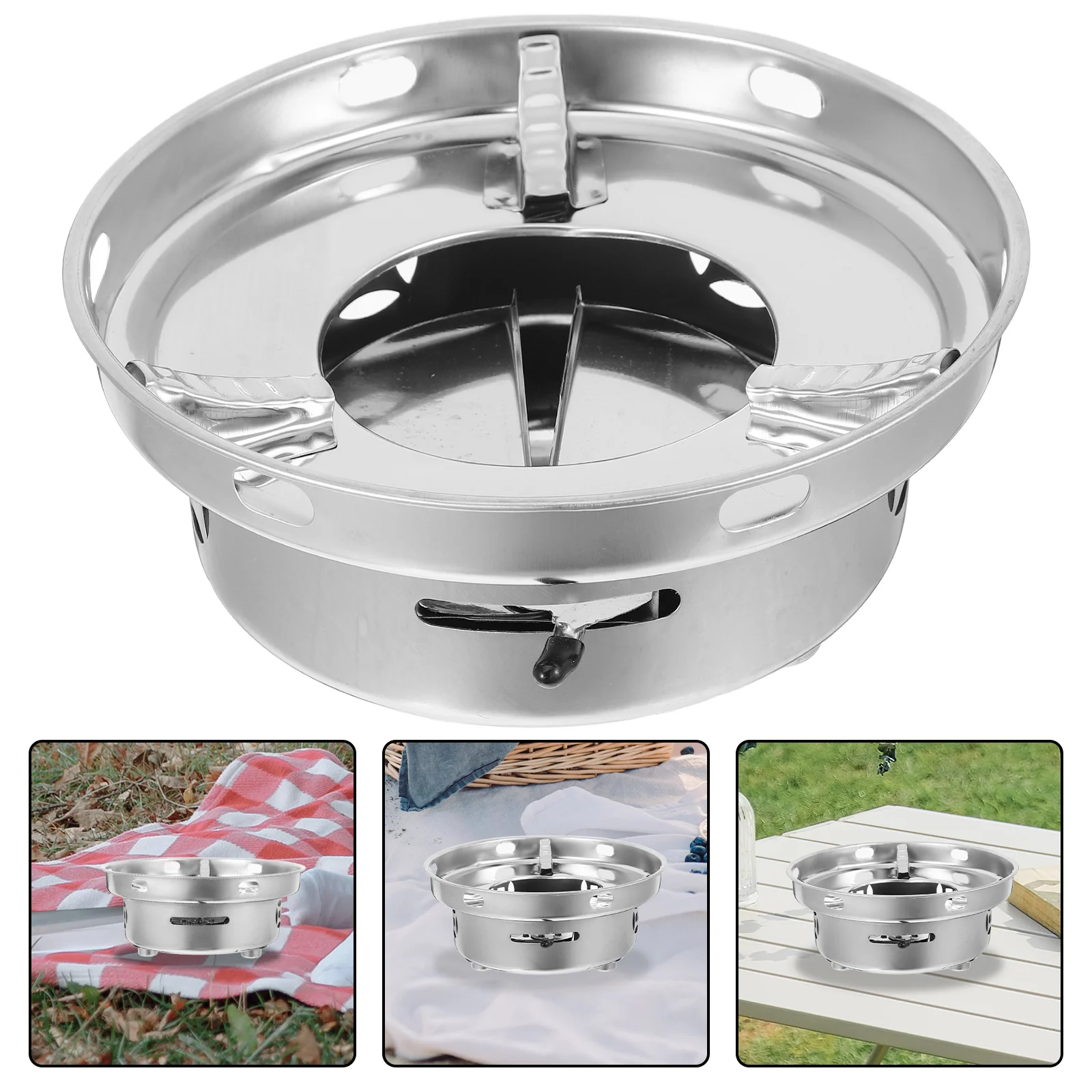 

Picnic Stove Alcohol Portable Windproof Cooking Burner Silver Stainless Steel Mini