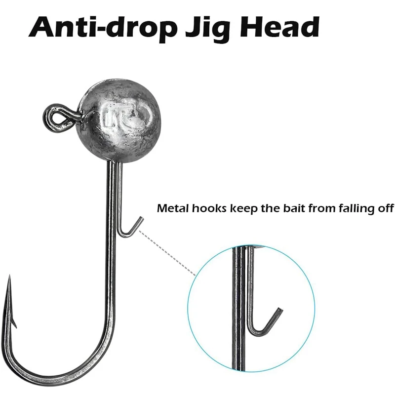 50pcs/lot Big Head Jigs Hook 2g-20g All size Round Ball Jig Head Hook Weedless Long Shank Jig Head For Soft Worm Fishing