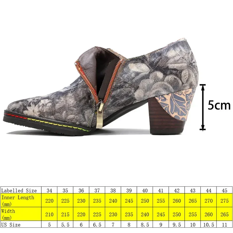 Koznoy Women Multi-colored Shoes 7cm Print Cloth Sewing Ethnic Summer Women Big Size Fashion Ladies Block Heels Novelty ZIP