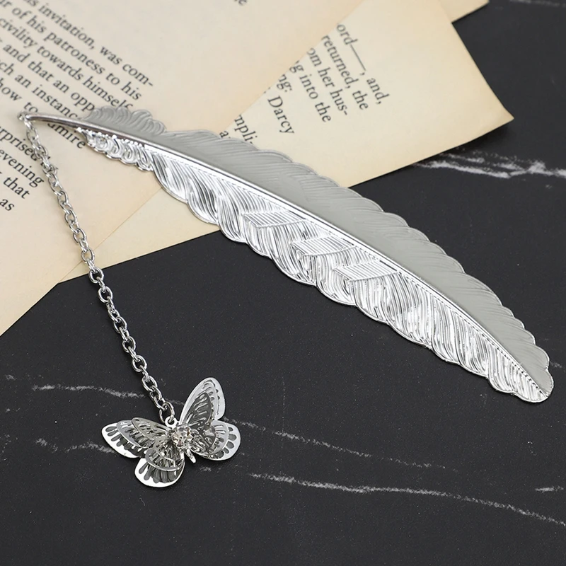 Butterfly Dragonfly Pendant Bookmark Creative Retro Feather Metal Book Marks Book Page Mark Gift School Supplies Stationery