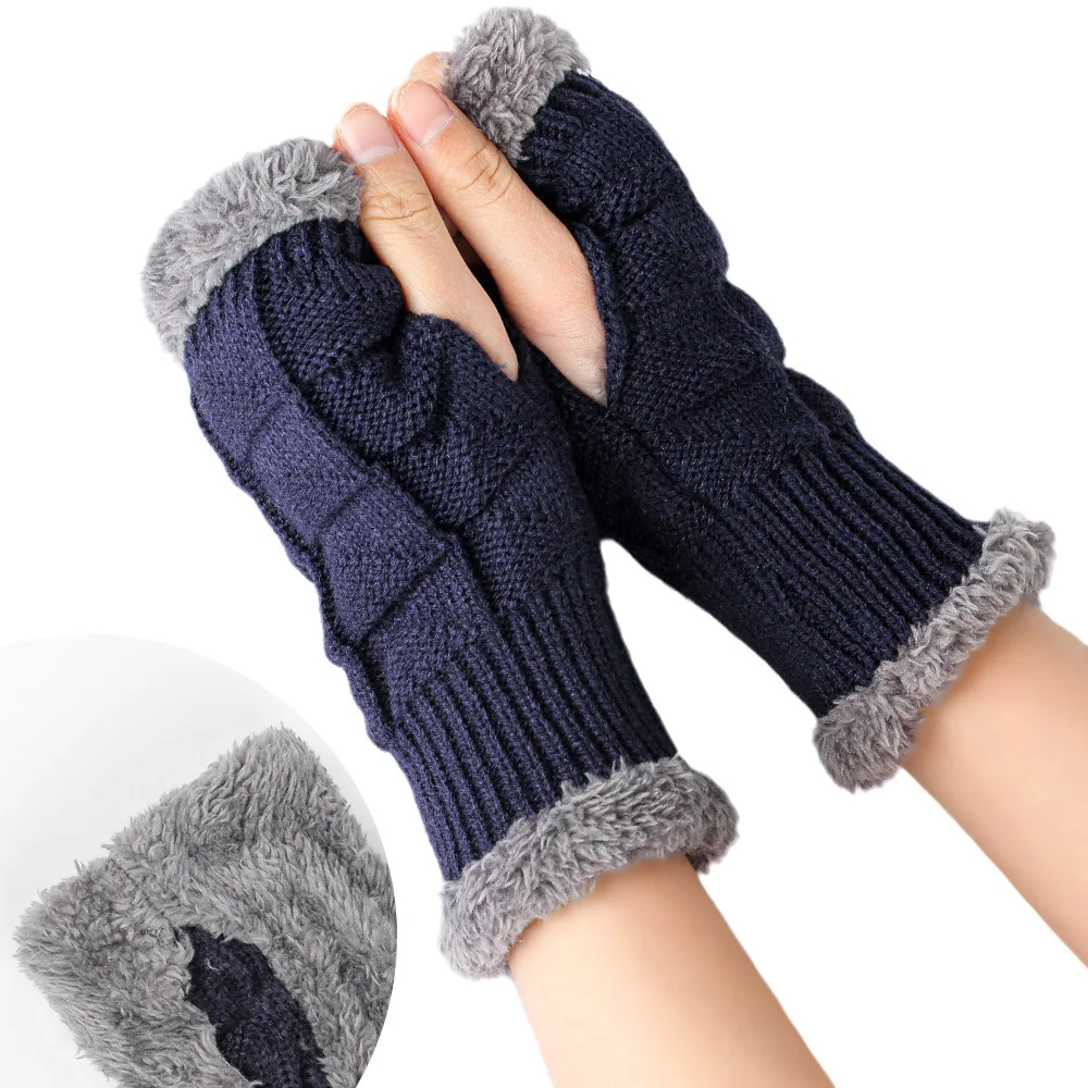 Fleece Thick Gloves Knitted Arm Warmers Wool Women Warm Autumn Winter Fashion Fingerless Wrist Cuff Furry Short Hand Sleeves