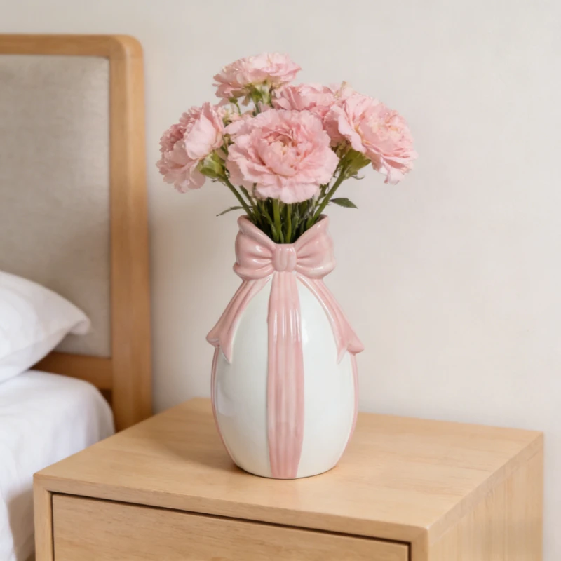 Classic White Ceramic Bow Vase Home Decoration Flower Arrangement Vessel Living Room Desktop Ornament for House Decoration Vase