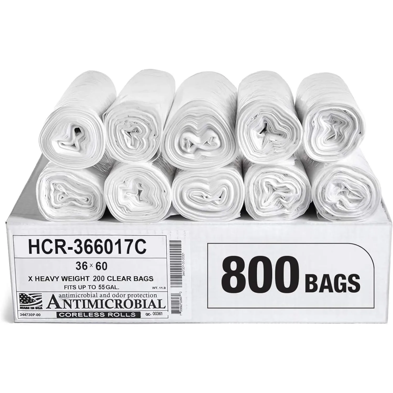 

High Density Trash Bags 55 Gallon 800 Count 17 Micron (eq) 36" x 60" Clear for Bathroom Office Industrial Commercial Janitorial