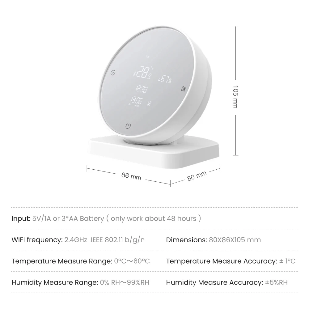 MIUCDA-Sensor Inteligente de Temperatura e Umidade, Tuya WiFi, Detector de Termômetro, Controle Remoto APP, Funciona com Alexa, Google Home, Alice