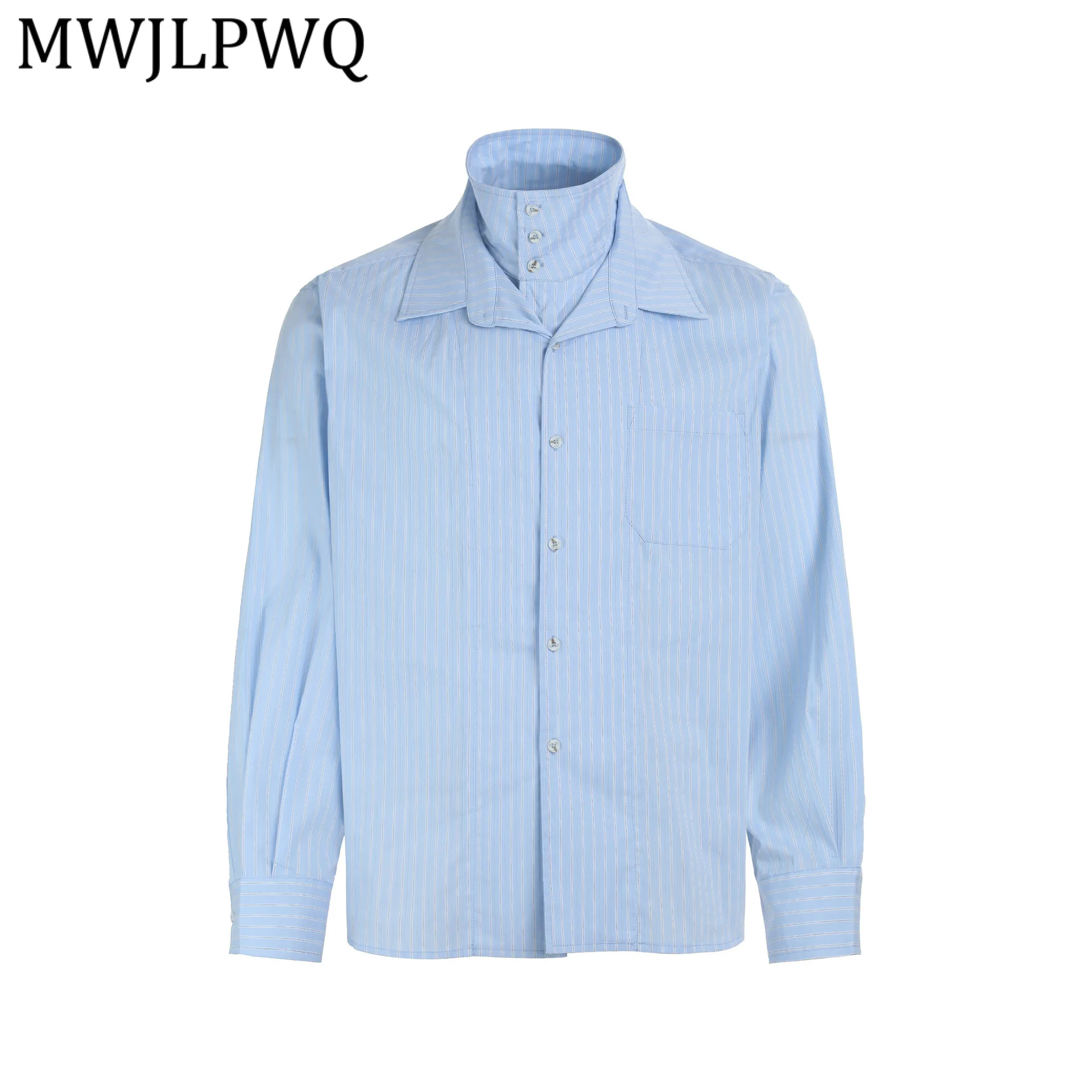 

MWJLPWQ American Retro Simple Shirt For Men Striped Collar Design Versatile Personality Long Sleeve Tops 2026 Spring New 13390