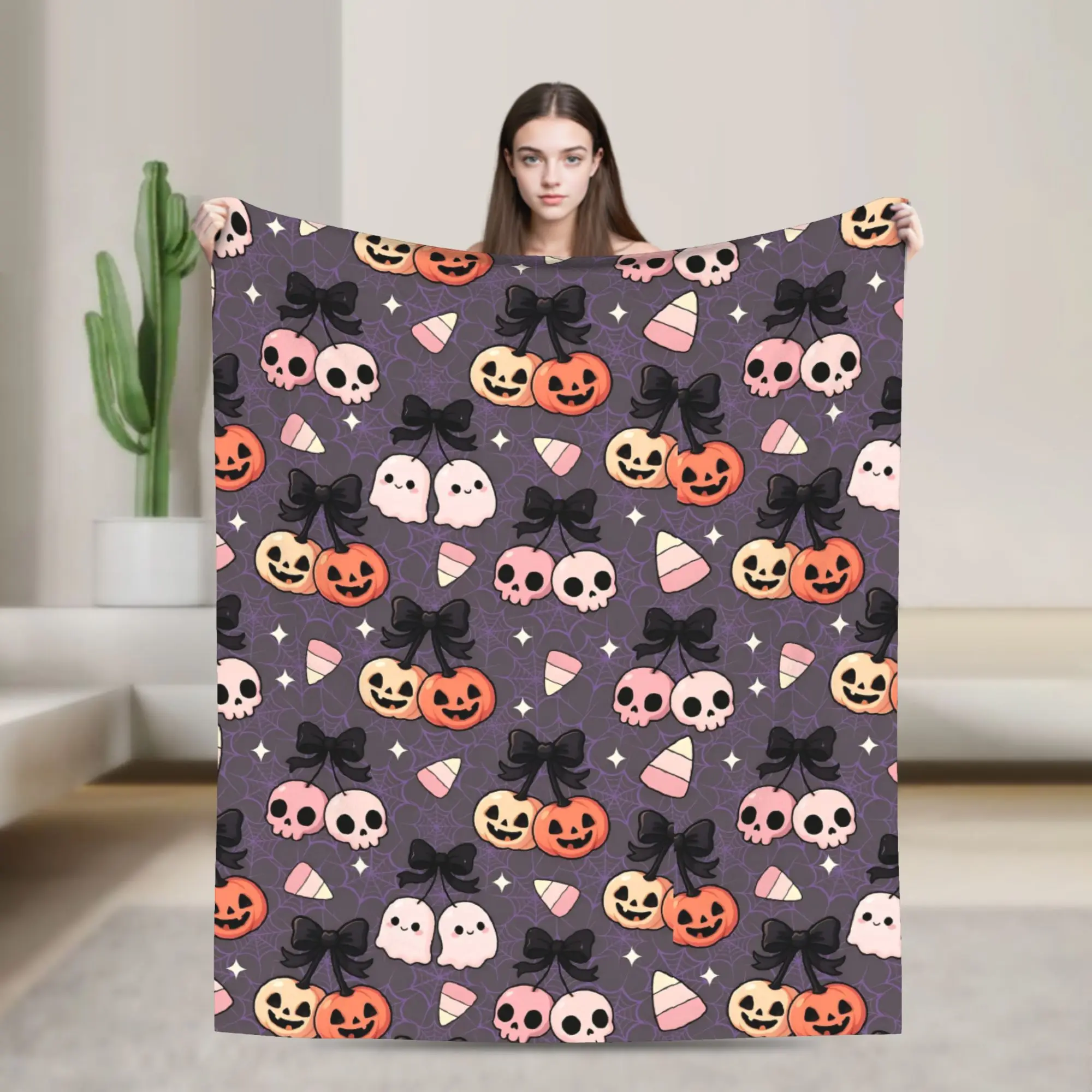 Halloween Bundle Cute Ghosts Pumpkin Blanket Fleece All Season Lightweight Throw Blanket for Home Couch Bedding Throws
