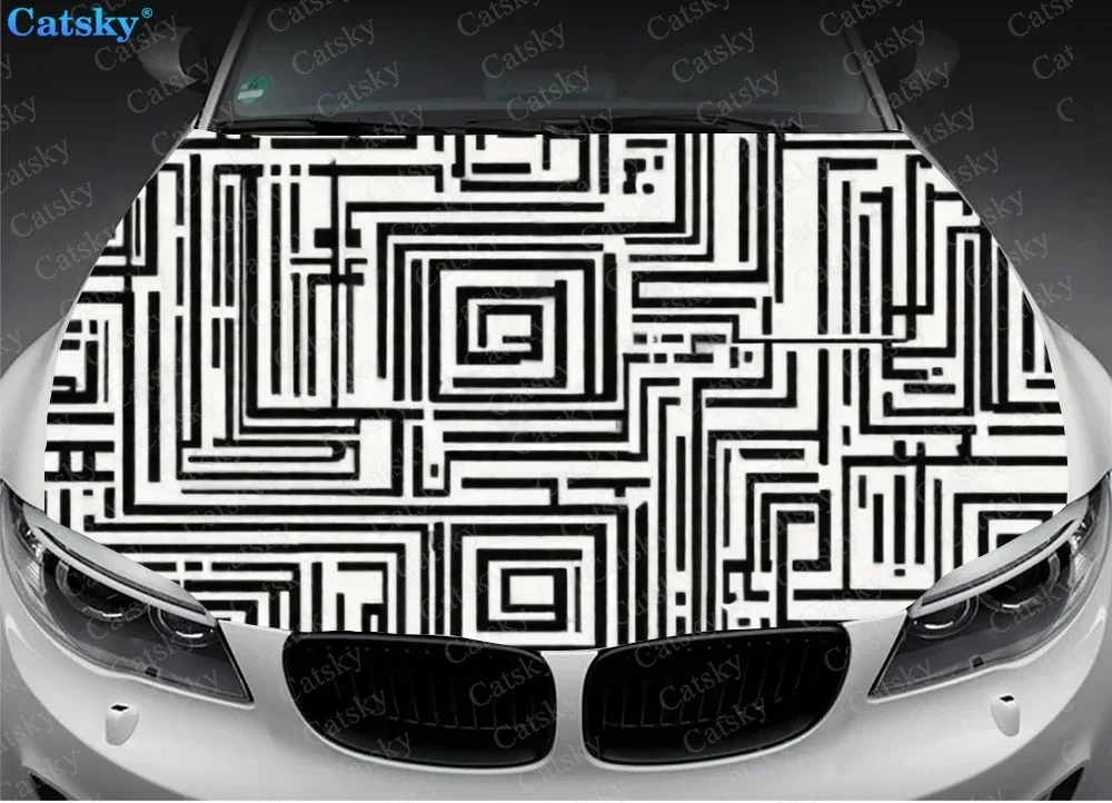 Minimalist Maze With Lines Art Car Hood Decal Car Decals Vinyl Sticker Graphic Wrap Decal Truck Graphic Bonnet Decals