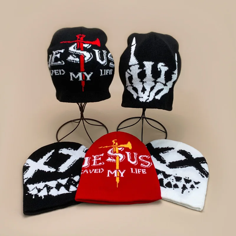 1PC Y2k Women Jacquard Alphabet Knit Beanies Hat Men Letter 