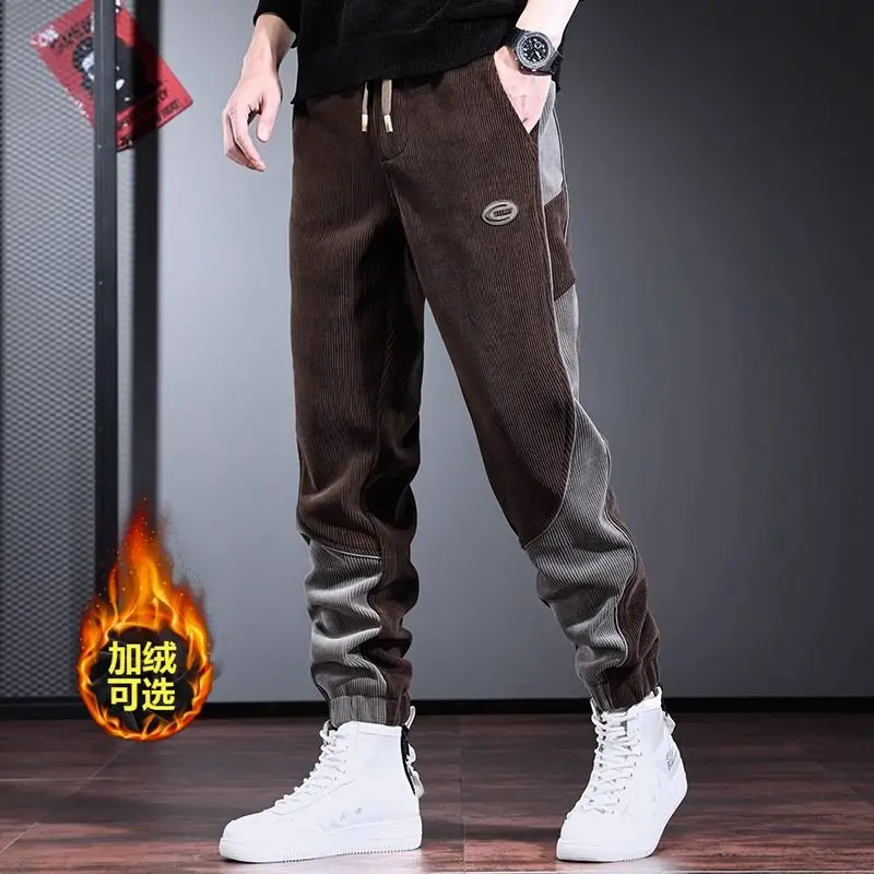 Autumn Winter New Corduroy Men's Pants with Velvet for Warmth Leisur Sports Maillard Style Trendy and Fashionable Pants for Men