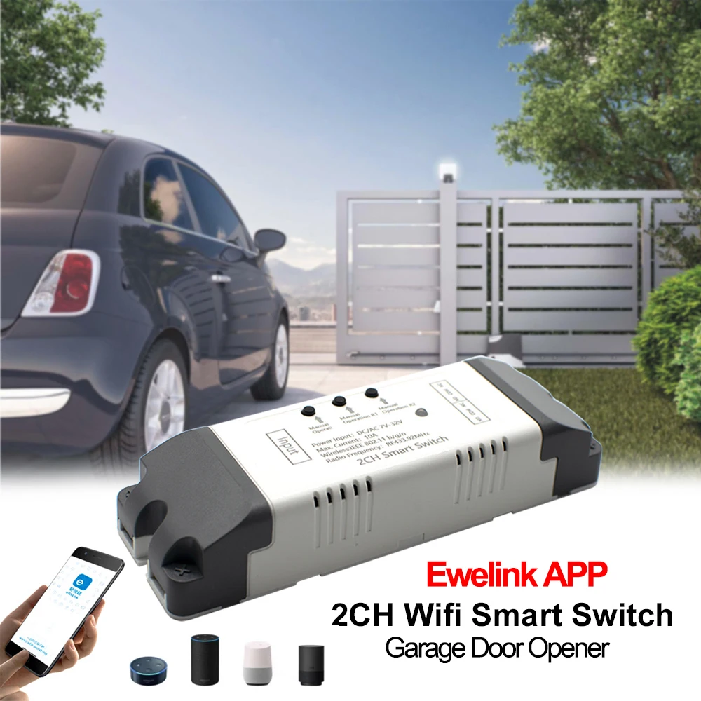 Wifi eWelink Garage Door Opener Smart Home Automation Module AC DC 7-32V 85-250V Inching Self-locking Relay Voice Control Alexa