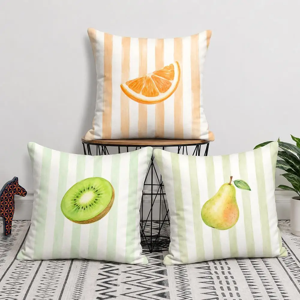 Modern Minimalist Lemon Stripe Design Cushion Cover Soft Short Plush Pillow Cover Smooth Cozy Texture Cushion Case Home Decor