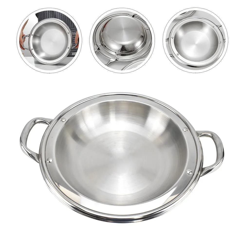 

Cooking Pot Pan Frying Household Shallow Wok Multi-function Stainless Silver Steel Small