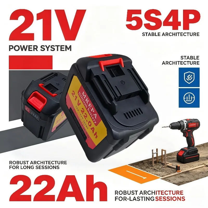 21V High-Voltage Output Battery Built with 5S4P Cells, 22Ah Large Capacity for Better Efficiency