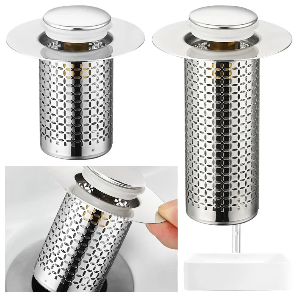 Anti-clog Floor Drain Filter Mesh Hair Trap Stainless Steel Washbasin Bounce Core Multifunctional Sink Strainer