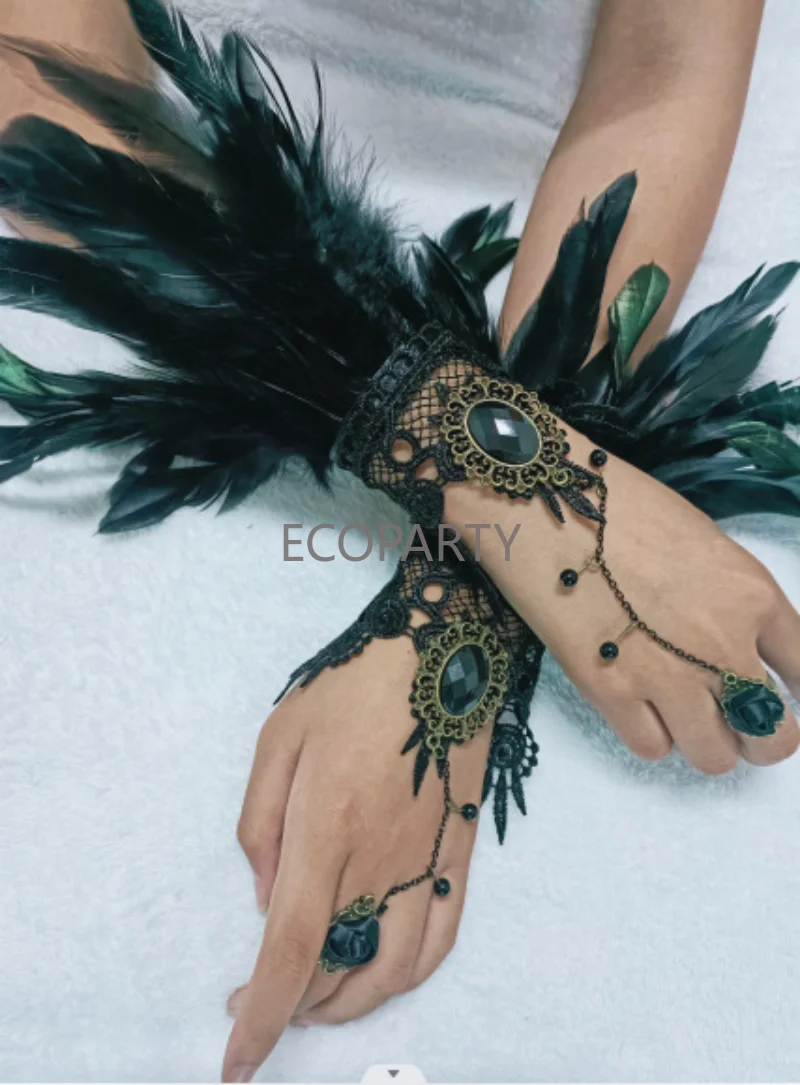 

New Spring Natural Feather Sleeve Cuffs Gloves Party Cosplay Lace Wrist Cuffs Sleeve Accessories Carnival Stage Show Costume