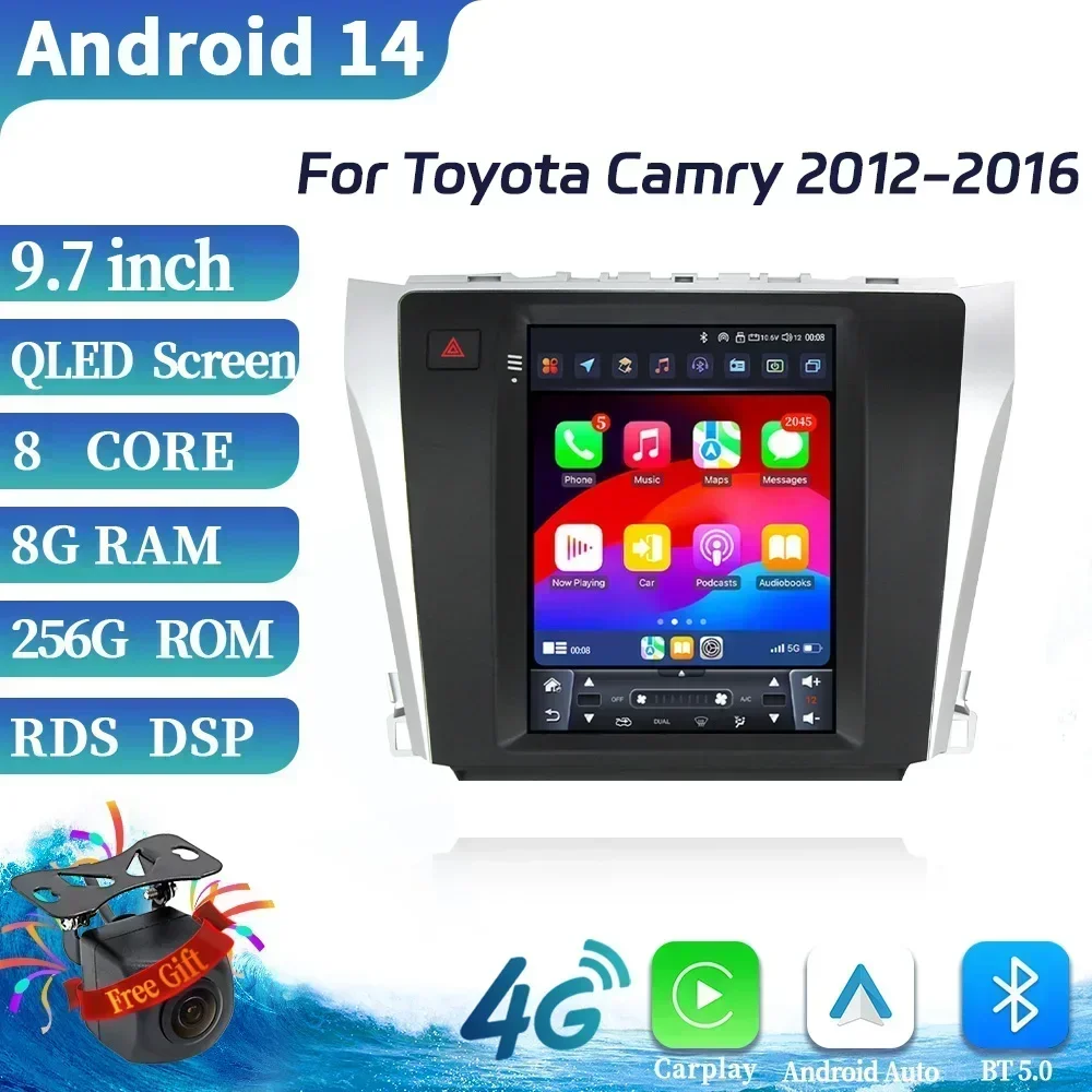 9,7 pulgadas Android 14 para Toyota Camry 2012-2016 Radio de coche GPS Multimedia inalámbrico Bluetooth Apple Carplay pantalla táctil de navegación