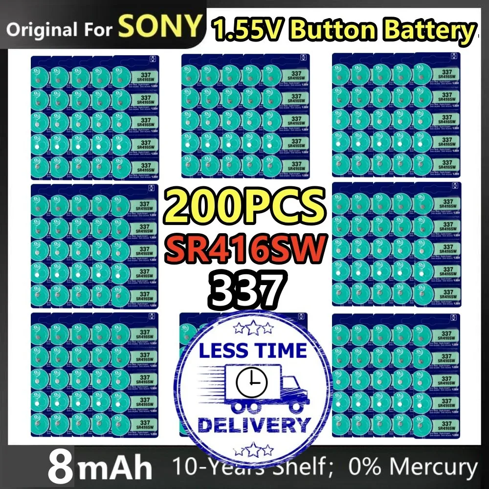 200Pcs Original For SONY 337 SR416SW AG6 LR416 337A Silver Oxide Button Cell Battery For LED Headphone Watch Batteries Free Ship