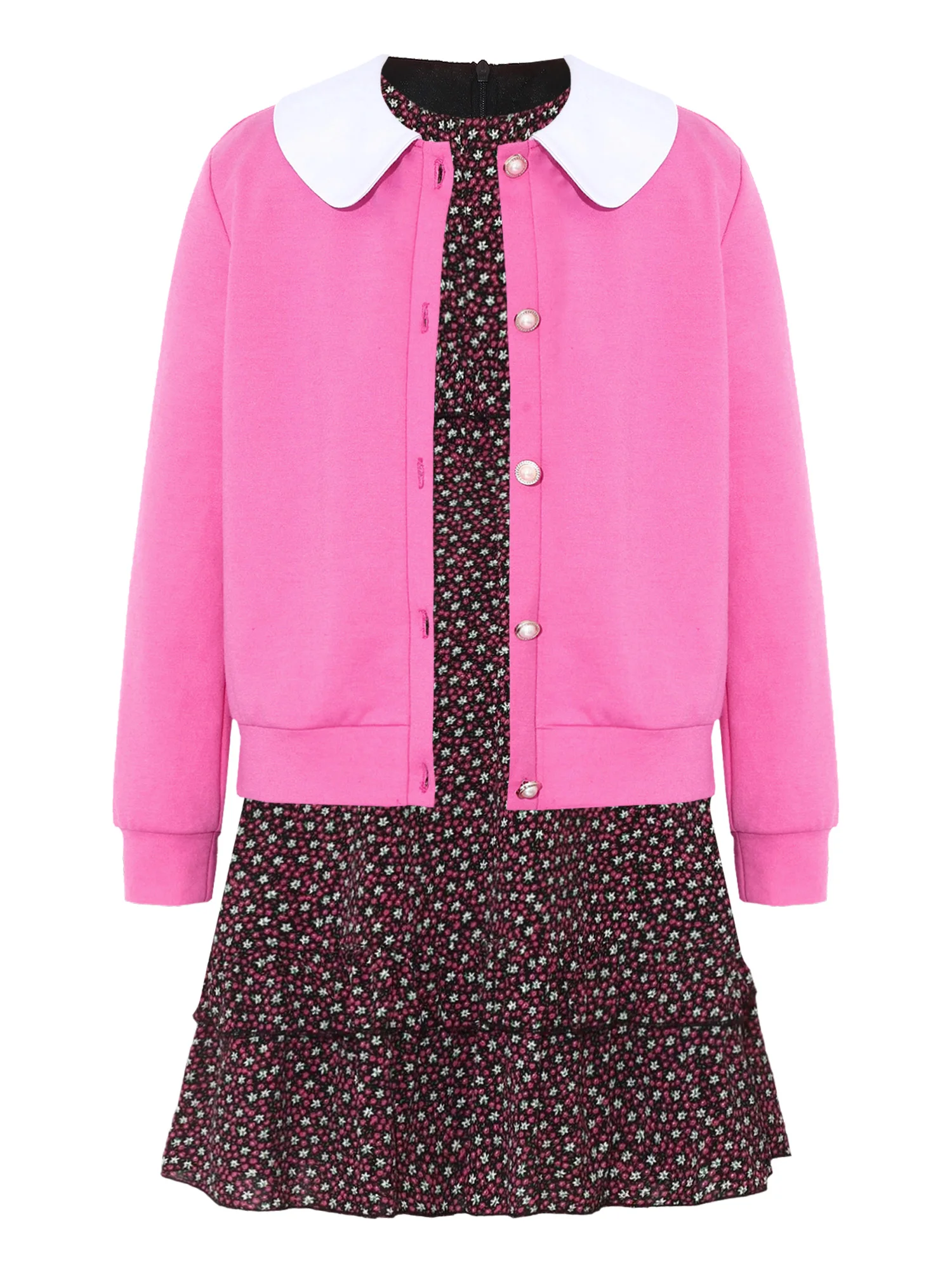 

Kids Cosplay Granny Outfit 2 Pieces Short Sleeve Floral Print Dress and Long Sleeve Faux Pearl Jacket for 100 Days of School