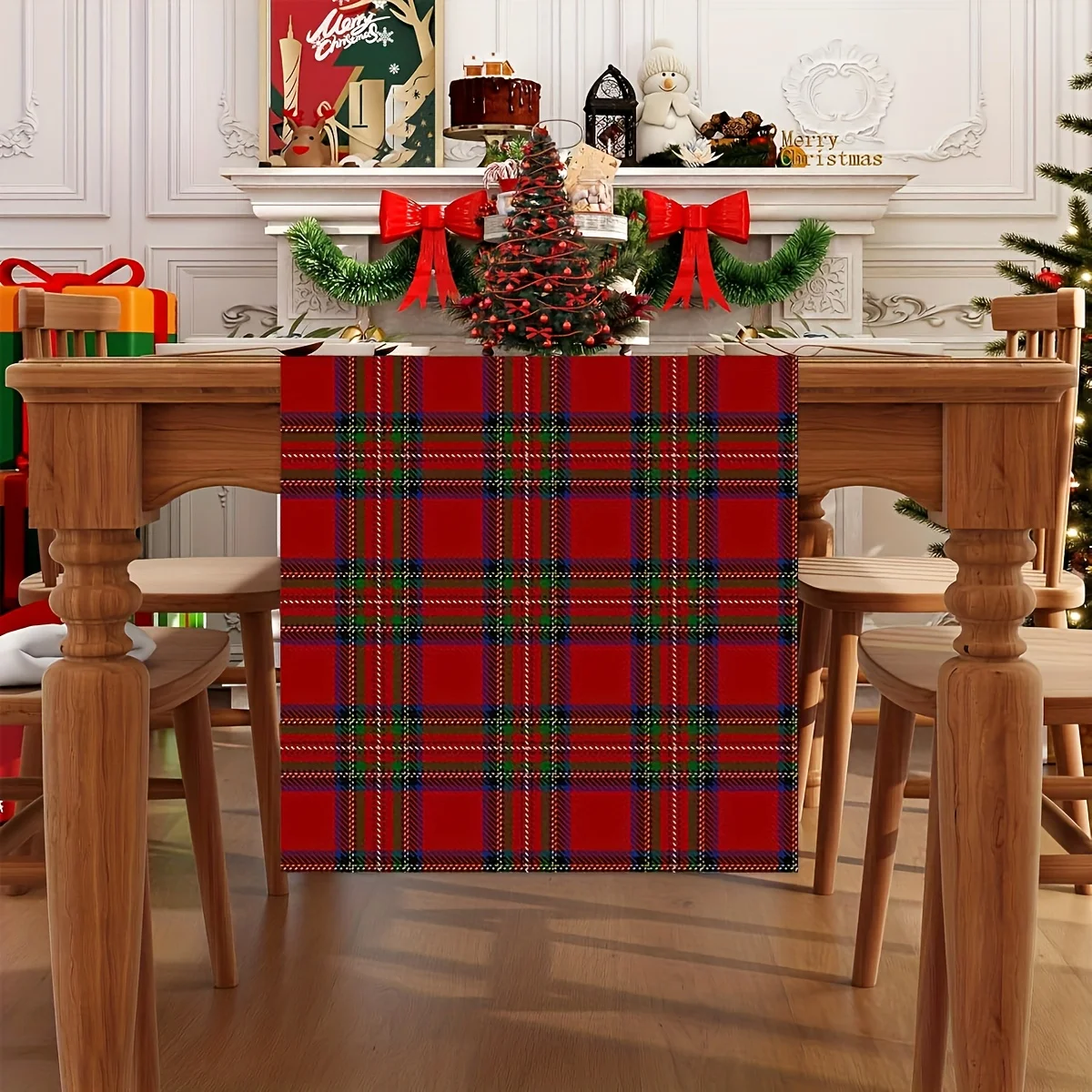 

1pc Christmas Red Plaid Tablecloth, Classic Tartan Design, Festive Xmas Decor for Dining Table, Durable Linen Decoration