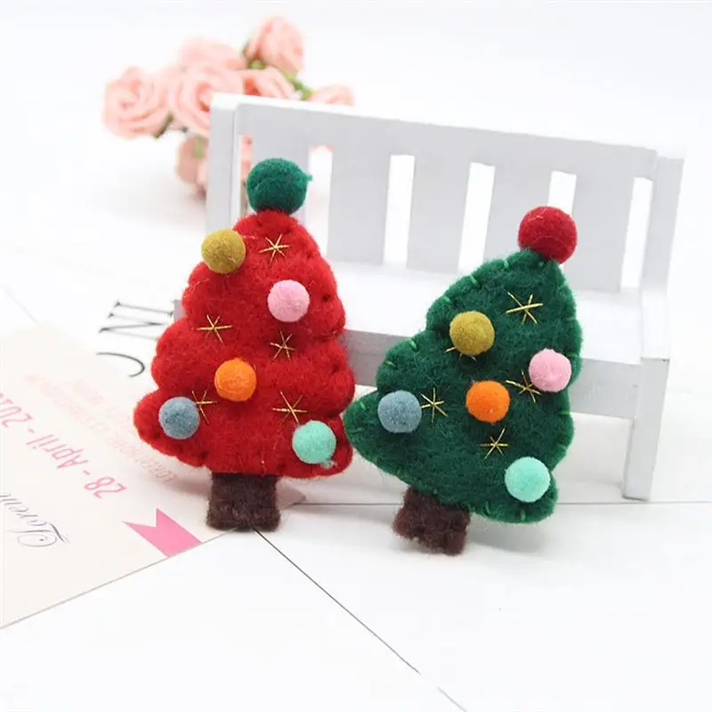 2pcs Christmas Brooches Festival DIY Wool Felt Vintage Accessories Tree Breastpins without Clip Rubber Band