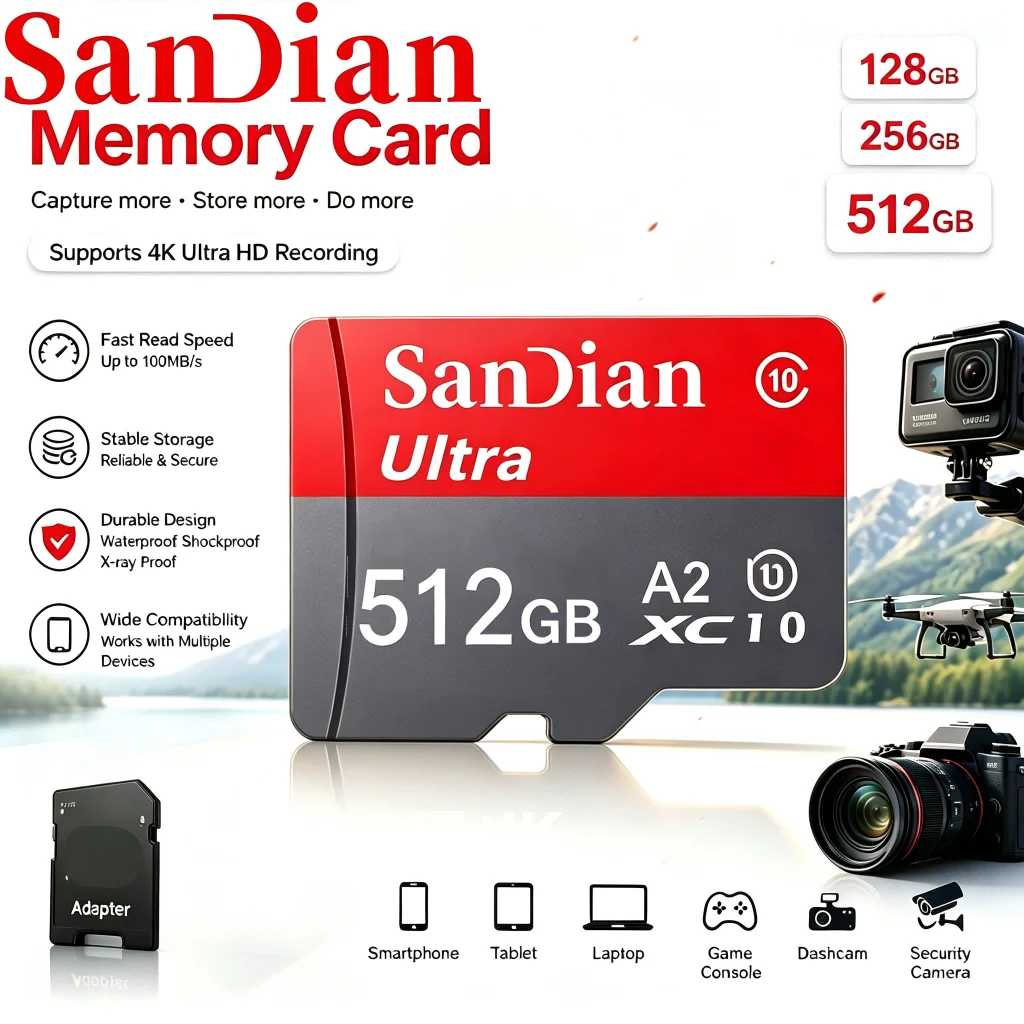 Ultra Memory Card 512GB Micro TF SD Card 128GB SD Cards 64GB TF Cards UHS-II V60 A2 for Gaming Console/Drone/Desktop
