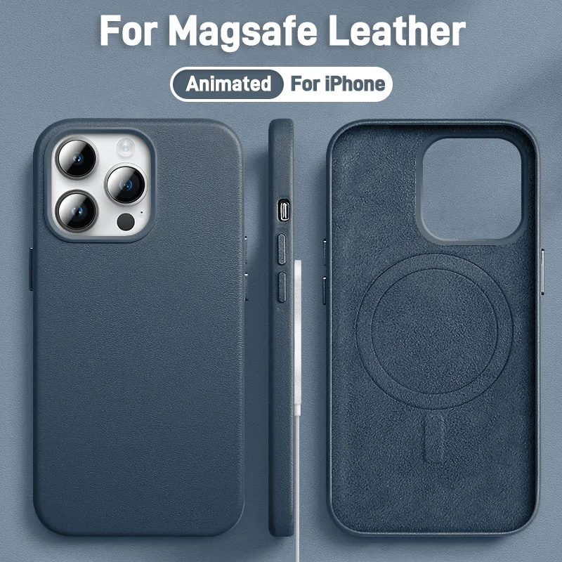 Luxury For Magsafe Leather Case For iPhone 15 14 13 Pro Max Plus Mini Magnetic Wireless Charging With Animation Phone Accessorie