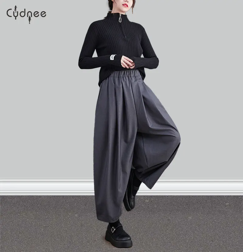 Spring Summer Casual Stretchy Solid Color Trousers Plus Size Harem Pants Women High Waisted Wide Leg Palazzo Pants Pantalones