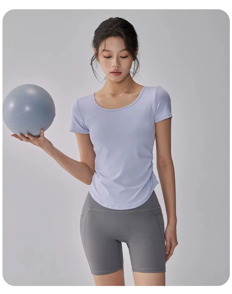 Neues Sommer-Sonnenschutz-Sporttop für Damen, atmungsaktiver Mesh-Yoga-Anzug, schnelltrocknend, kurzärmelig, schlankmachender Fitness-Anzug – Detail 8