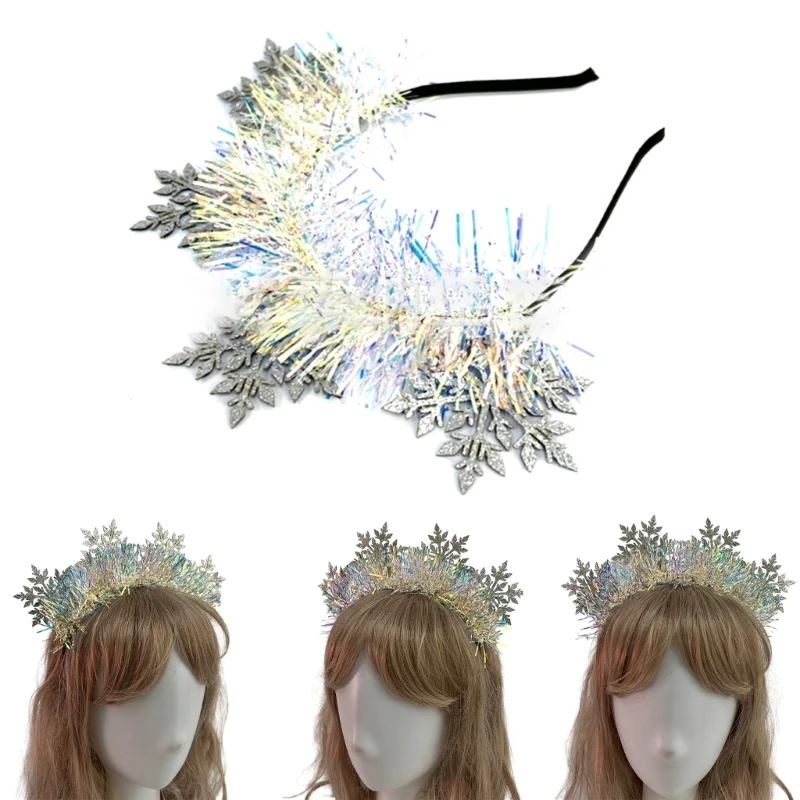 Adult Kids Tinsels Snowflake Shape Headband Woman SPA Hair Hoop Makeup Christmas Taking Photos Carnivals Party Headpiece