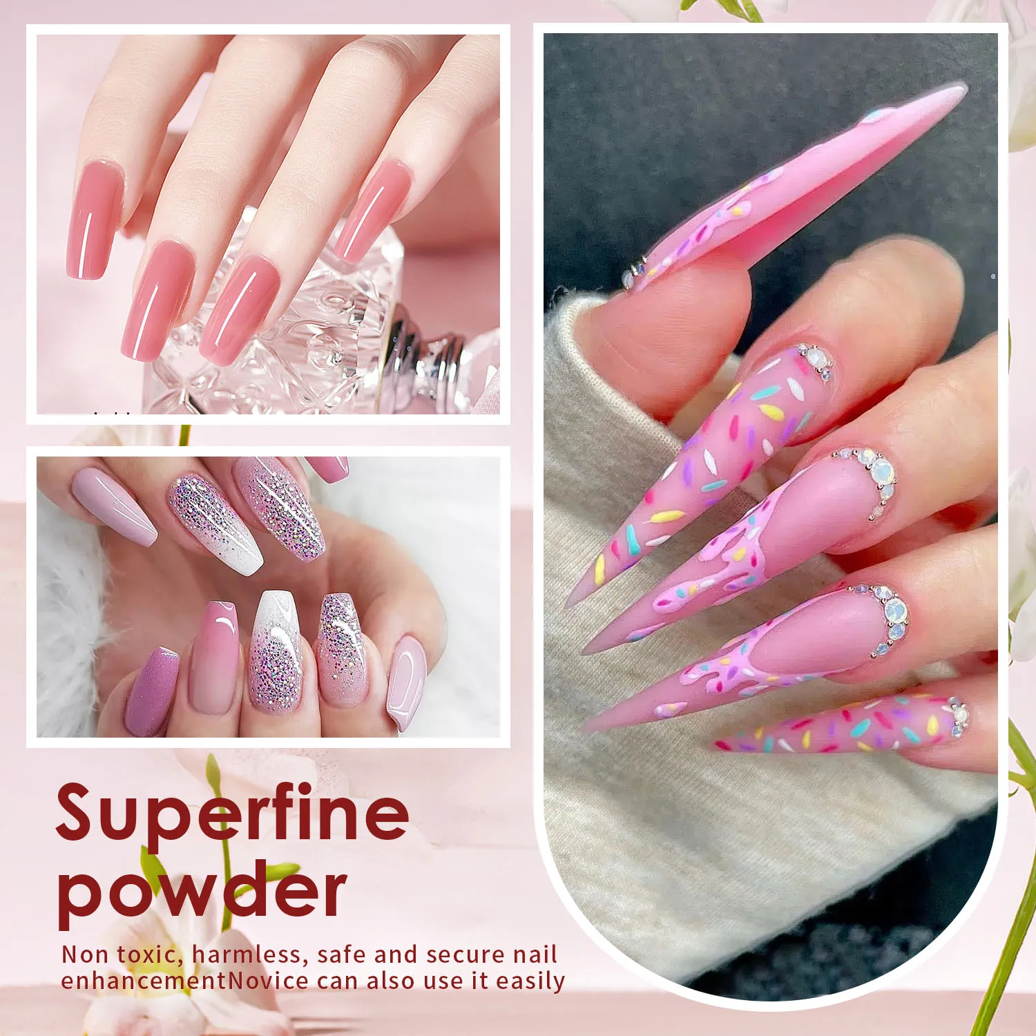 ชุดผงอะคริลิคสำหรับทำเล็บ 6 สี - ชุดออกแบบลายเล็บ DIY สำหรับงานศิลปะเล็บ 3 มิติ, ทำเล็บแบบฝรั่งเศส และงานศิลปะเล็บ