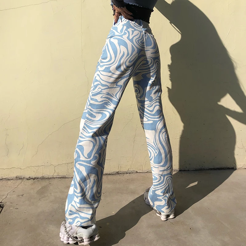Y2K Women Harajuku Baggy High Waist Casual Vintage Korean Streetwear Zebra Print Straight Pants Capris Female E Girl Trouser New