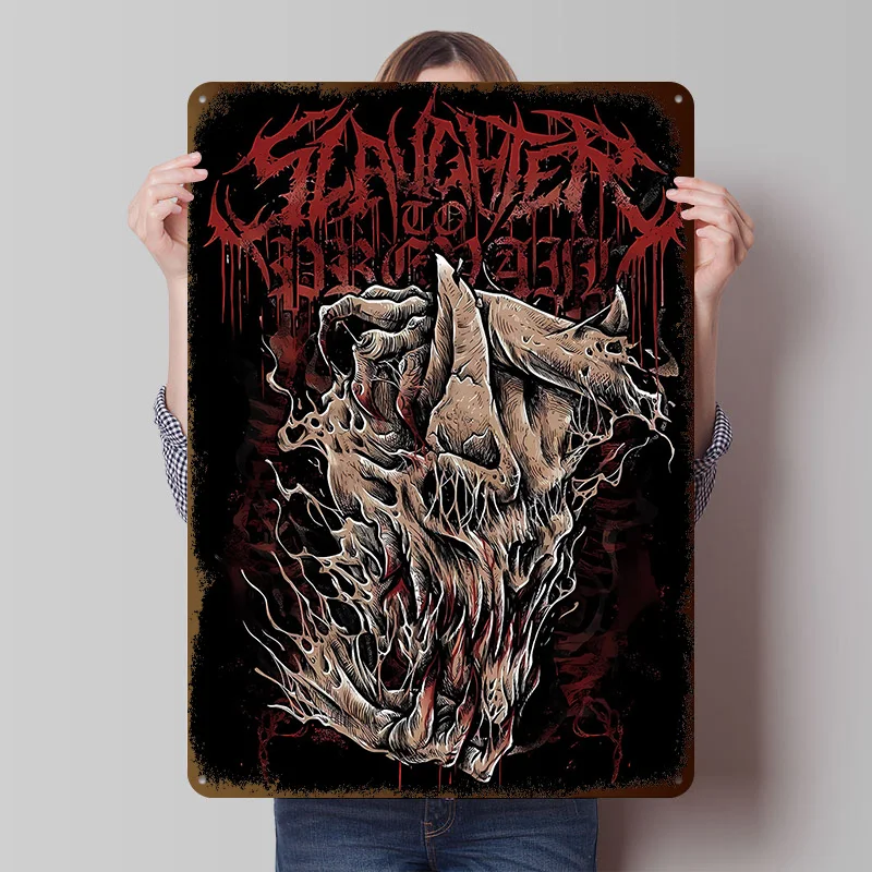 Slaughter to Prevail Band-Kunstblechposter, individuelle Wandkunst, Vintage-Metallschilder, Retro-Blechplakette für Büro, Zimmer und Haus