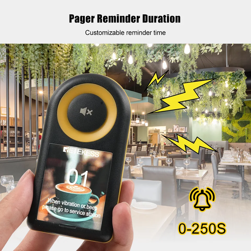RETEKESS TD169 Drahtloses Restaurant-Pager-System, Vibrationsglocke, wasserdichter Vibrator, Coaster-Buzzer mit großer Reichweite für Food Truck und Café – Detail 12