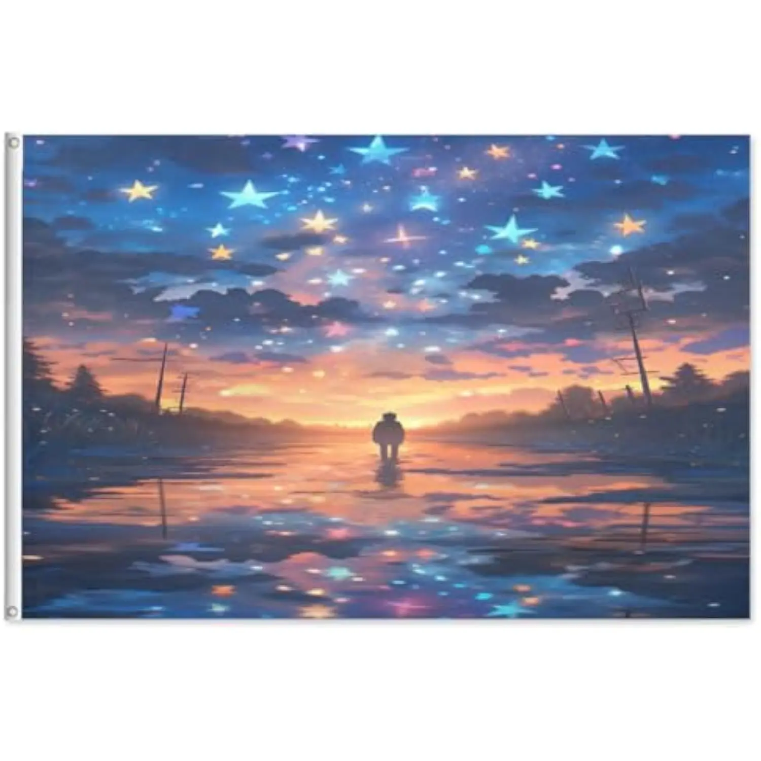 Starry Night Sky Reflection Flag Vivid Color Polyester Indoor Outdoor Banner with Grommets