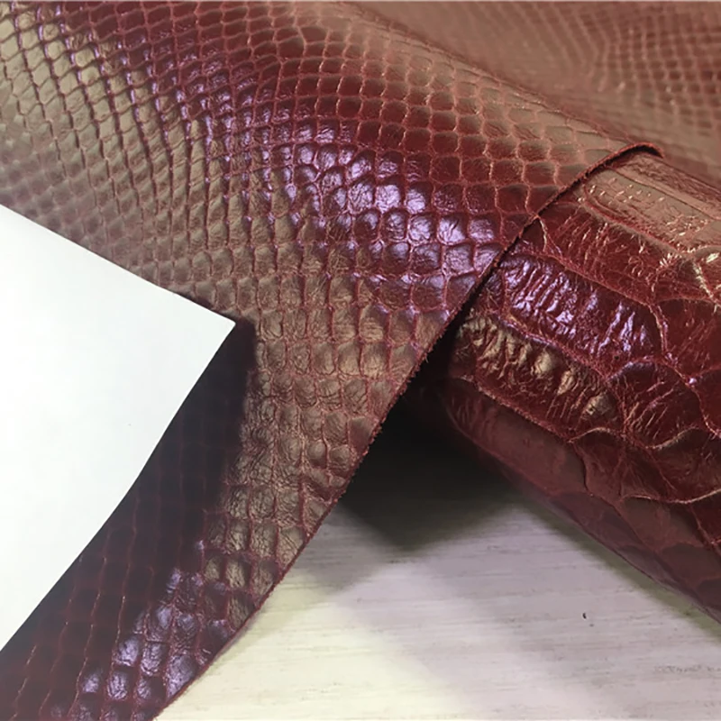 Dark Red Crocodile Snake Pattern Chrome Tanned Leather, Head Layer Cowhide, Embossed Leather, Handmade DIY Hand Leather, 0.7mm