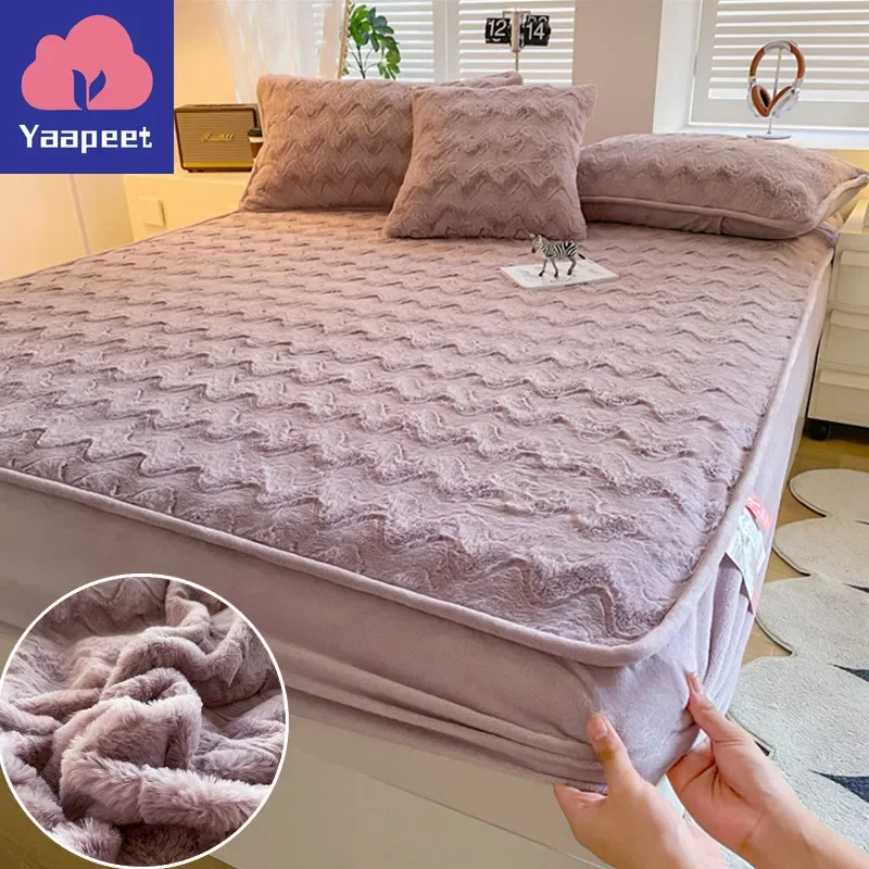 Bed Cover Plush Fitted Sheet for Winter couvre lit Warm Bedsheet with Elastic Band Home Mattress Cover(No Pillowcase)