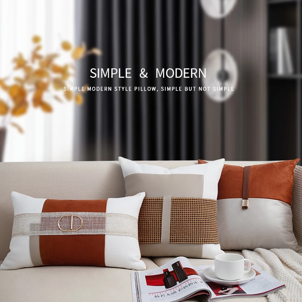 

Luxury Throw Pillow Cover Nordic Leather Texture PU Leather Fabric, Simple and Fashionable Sofa Backrest Throw Pillow