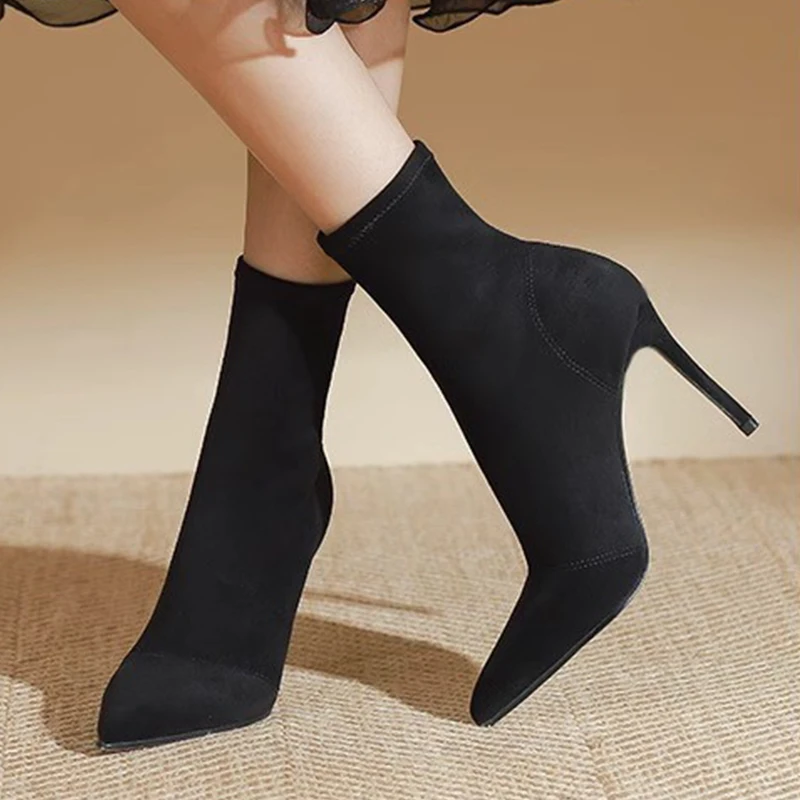 Pointed Toe Women High Heels Ankle Boots Suede Sexy Elegant Woman Shoes Trend Fashion Luxury Pumps Zapatillas Mujer