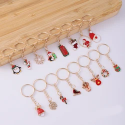 16Pcs/Set Cartoons Father Christmas Deer Key Ring Alloy Ornament purse Bag Christmas Gifts keychain for Christmas Party Gift