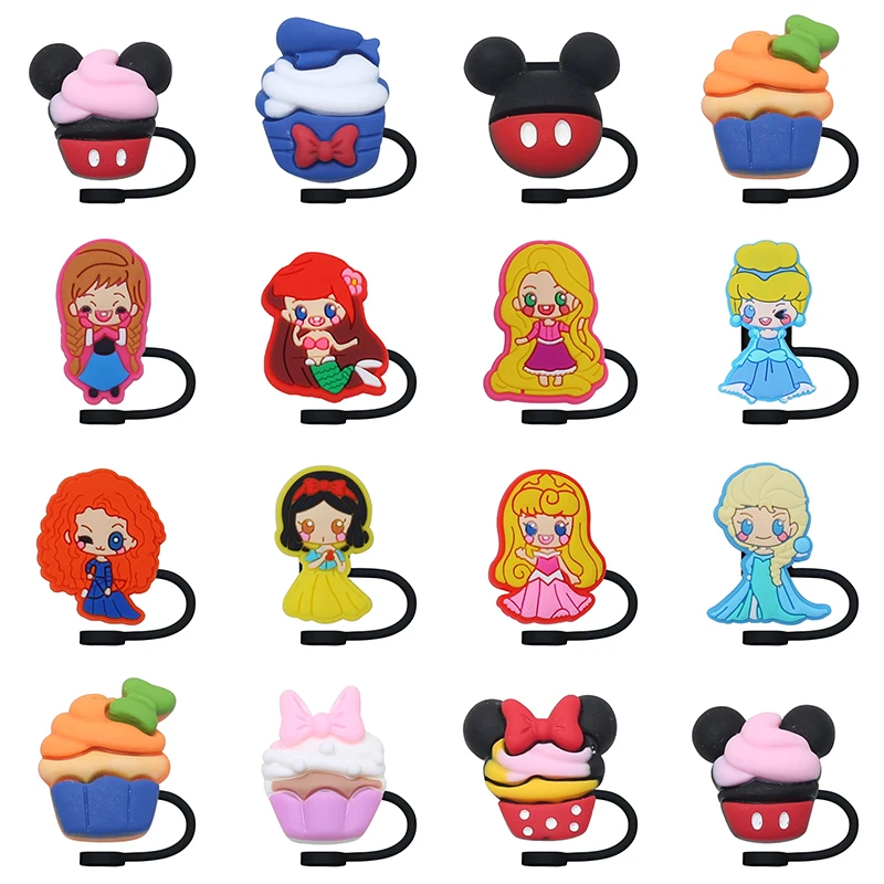 Disney Icecream Princess Straw Cover Cap Cartoon 8-10MM Silicone Drink Straw Plug Splash Proof Drinking Cup Straw Cap Party Gift