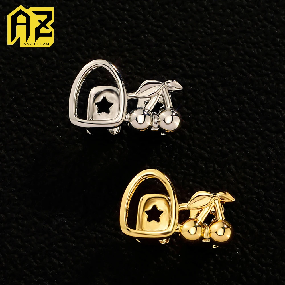 Anztilam Shine Cherry Teeth Grillz Iced Out Grill Tooth Hombres Mujeres Hip Hop Parrillas Gorras Latón Joyería de moda Envío gratis
