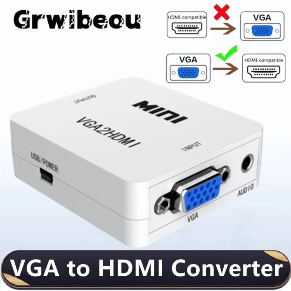 Adapter konwerter VGA na HDMI HD 1080P z wyjściem Audio 3.5mm Adapter zgodny z HDMI do laptopa do projektor HDTV