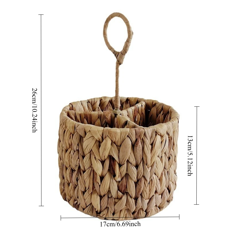 Storage Basket Water Hyacinth Grass Hand-woven Round Knife and Fork Basket Portable Small Flower Basket Storage Basket Organizer