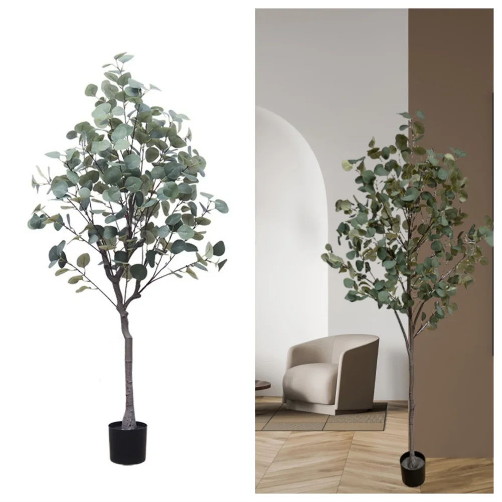 PE Artificial Tree Plant Eucalyptus Tree 6FT Tall, Modern Large Fake Plant Eucalyptus Tree Decor In Pot For Indoor Outdoor, Home