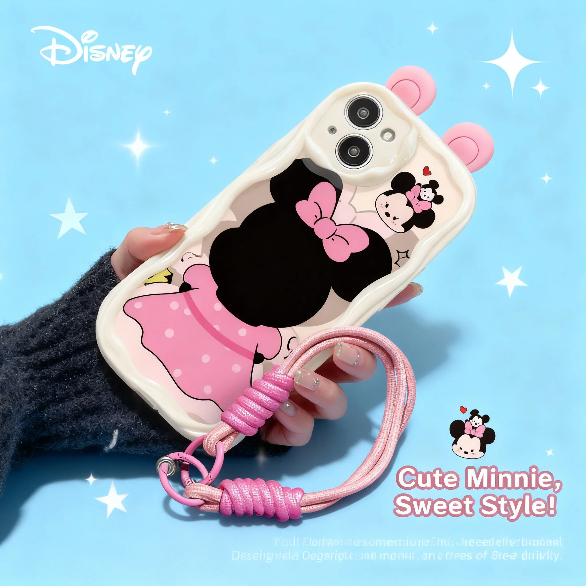 

Мультяшный ремешок-мышька для чехлов iPhone 15 Pro Max, совместимый с iPhone 14, 16, 17. Силиконовый, противоударный, милый аксессуар для телефона.