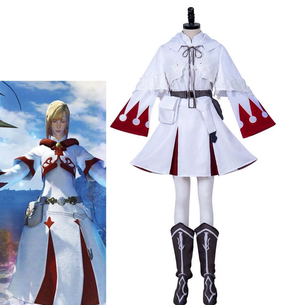 

Final Fantasy XIV 14 Healer Cosplay Costume Women's White Dress Shawl Suit Full Set Halloween Carnival Party Outfits