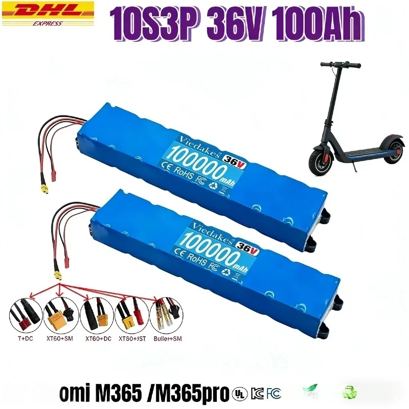 

18650 Rechargeable Lithium Battery Pack 10S3P 36V 100A Built-in BMS with Charger for M365 Electric Scooter High Capacity