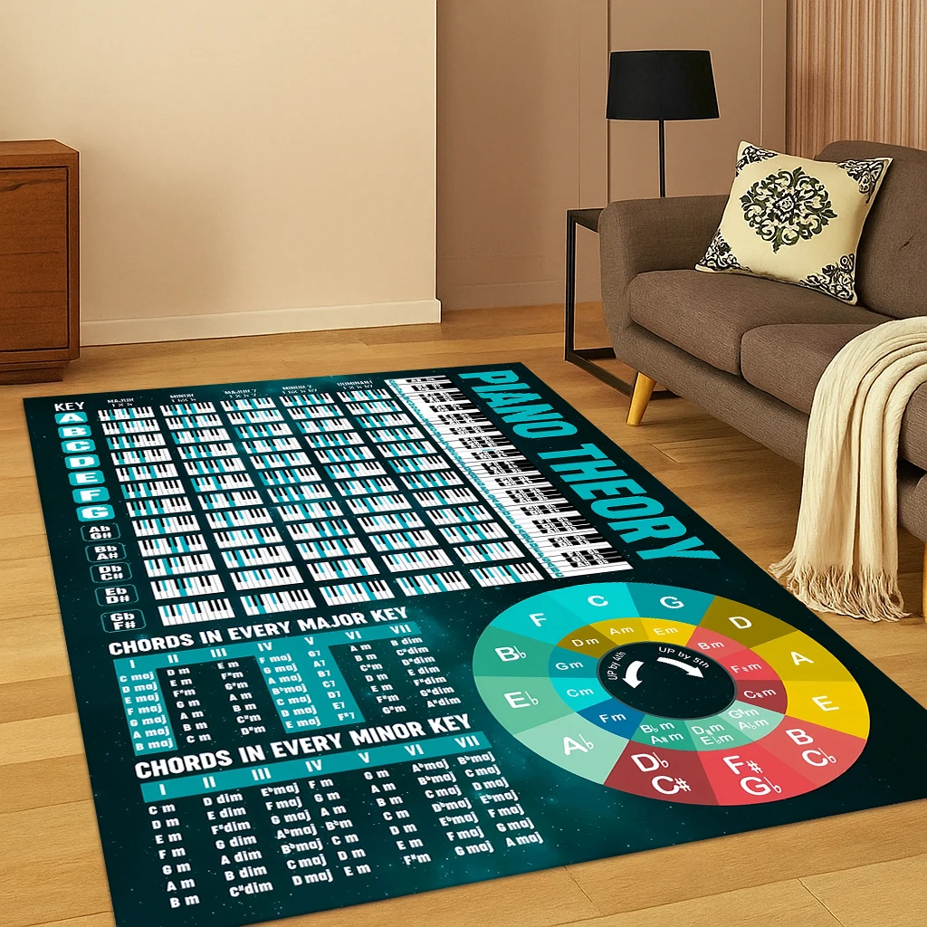 Guitar Bass Chords Theory Chart Music Carpet Rug for Bedroom Living Room Sofa Doormat Kitchen Decor,Kid Game Area Rug Non-slip