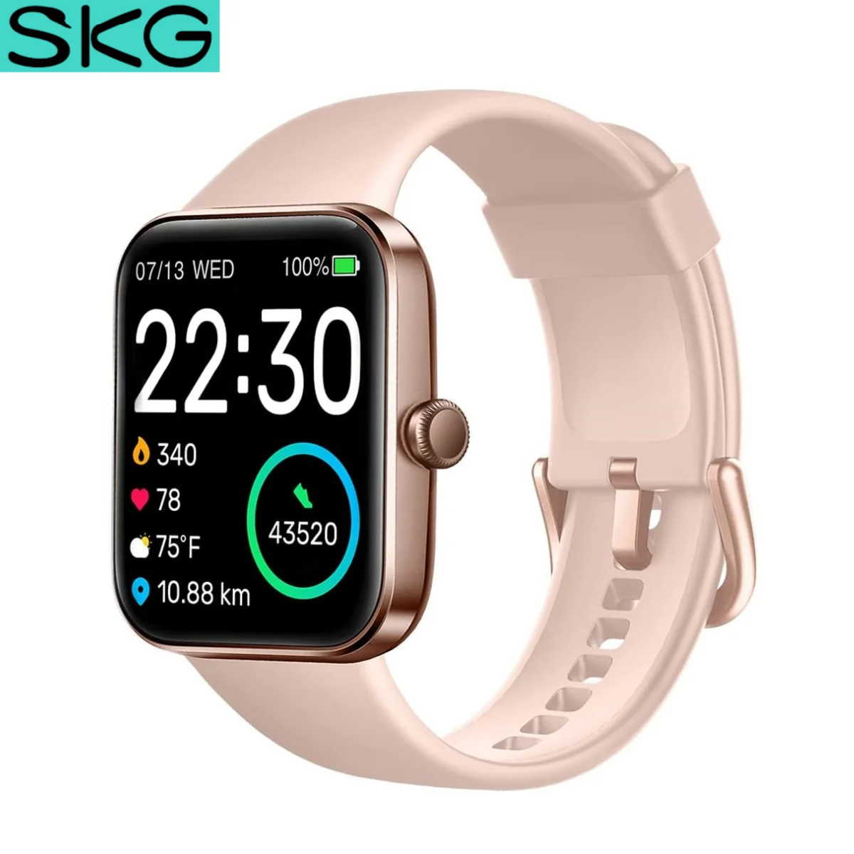 SKG V7 스마트 워치, 1.7 인치 스크린, 5ATM 방수 블루투스 피트니스 트래커, 안드로이드 아이폰 