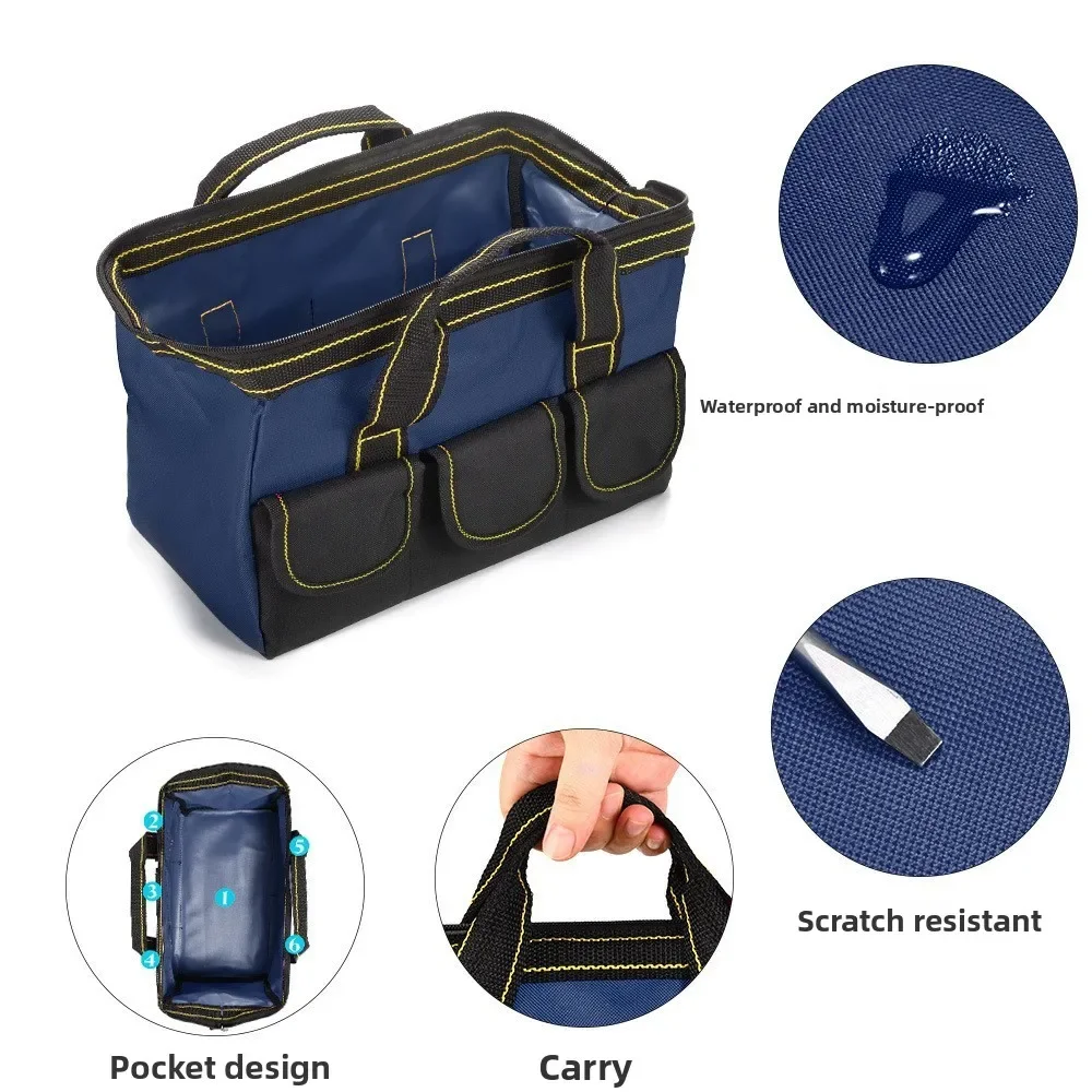 Universal Durable Wide Mouth Oxford Cloth Tool Bag Handheld Waterproof Thickened Hardware Tool Storage Bag for Repair
